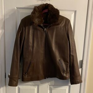 Wilsons Leather Brown Jacket with Fur Trim